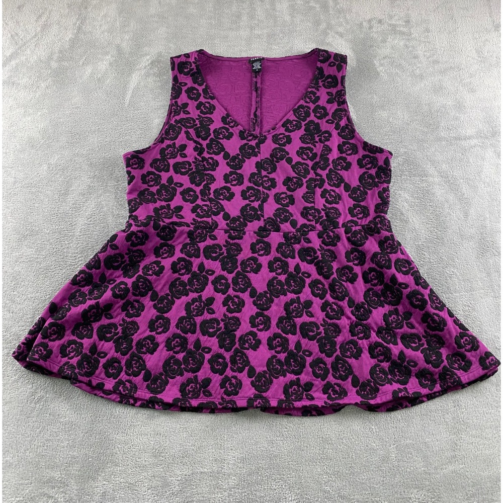 Torrid Purple Black Flocked Floral Rose Peplum Top V-Neck Sleeveless Plus 3
